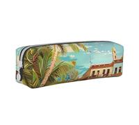 AQRJLPO Island of Cuba Printed Leather Simple Pencil Case, Cute Pencil Bag Pen Case Pouch, School Stationery Organizer Makeup Bag for Boys Girls Students