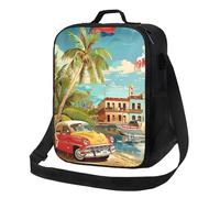 AQRJLPO Island of Cuba Printed Portable Lunch Tote Bag, Large Capacity Insulated Neoprene Lunch Bags for Work/School/Picnic/Travel