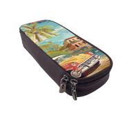 AQRJLPO Island of Cuba Prints Leather Pencil Case & Cosmetic Organizer Pouch with Zipper - Waterproof School Supplies, Travel Makeup Bag, Stationery Gift for Students, Women