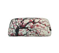 AQRJLPO Japanese Cherry Tree Print Leather Pencil Case with Gold Zipper, Multi-Use Cosmetic & Stationery Organizer, Waterproof Desk Storage Pouch for School, Office & Travel Gifts