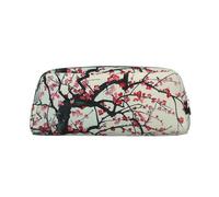 AQRJLPO Japanese Cherry Tree Print Leather Pencil Case with Silver Zipper, Multi-Use Cosmetic & Stationery Organizer, Waterproof Desk Storage Pouch for School, Office & Travel Gifts