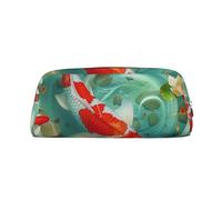 AQRJLPO Japanese Pretty Koi Fish Print Leather Pencil Case with Silver Zipper, Multi-Use Cosmetic & Stationery Organizer, Waterproof Desk Storage Pouch for School, Office & Travel Gifts