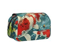 AQRJLPO Japanese Pretty Koi Fishs Print Pencil Case Double - Layer Flip Pencil Pouch Pen Organizer Makeup Bag for School, Travel and Work
