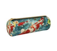 AQRJLPO Japanese Pretty Koi Fishs Printed Round Pencil Case, Cute Leather Pencil Bag Pen Case Pouch, School Stationery Organizer Makeup Bag for Boys Girls Students