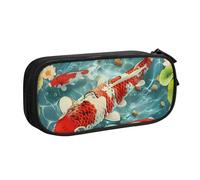 AQRJLPO Japanese Pretty Koi Fishs Prints Pencil Case for Boys Girls Large Capacity Office School Students Stationery Pouch Pencil Holder with 2 Compartments,Black