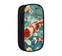 AQRJLPO Japanese Pretty Koi Fishs Prints Pencil Case for Students Boys Girls - Large Capacity Double-Layer Office School Stationery Pouch Pencil Holder,Black