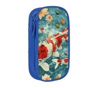 AQRJLPO Japanese Pretty Koi Fishs Prints Pencil Case for Students Boys Girls - Large Capacity Double-Layer Office School Stationery Pouch Pencil Holder,Blue