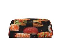 AQRJLPO Japanese Sushi Shrimp Print Leather Pencil Case with Gold Zipper, Multi-Use Cosmetic & Stationery Organizer, Waterproof Desk Storage Pouch for School, Office & Travel Gifts