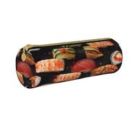 AQRJLPO Japanese Sushi Shrimp Printed Round Pencil Case, Cute Leather Pencil Bag Pen Case Pouch, School Stationery Organizer Makeup Bag for Boys Girls Students