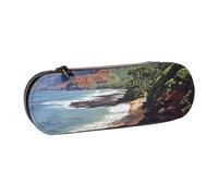 AQRJLPO Kauai Hawaii Seashore Print Leather Pencil Case Organize, Multi-Use Travel Cosmetic Bag, Zipper Desk Storage Box Compact Gift for School, Office, Travel