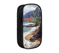 AQRJLPO Kauai Hawaii Seashore Prints Pencil Case for Students Boys Girls - Large Capacity Double-Layer Office School Stationery Pouch Pencil Holder,Black