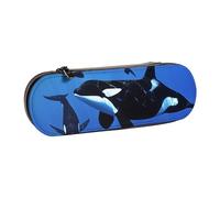 AQRJLPO Killer Whales Swim Along Print Leather Pencil Case Organize, Multi-Use Travel Cosmetic Bag, Zipper Desk Storage Box Compact Gift for School, Office, Travel