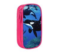 AQRJLPO Killer Whales Swim Along Prints Pencil Case for Students Boys Girls - Large Capacity Double-Layer Office School Stationery Pouch Pencil Holder,Pink