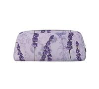 AQRJLPO Lavender Stamp Print Leather Pencil Case with Silver Zipper, Multi-Use Cosmetic & Stationery Organizer, Waterproof Desk Storage Pouch for School, Office & Travel Gifts