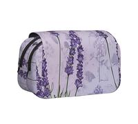 AQRJLPO Lavender Stamp Print Pencil Case Double - Layer Flip Pencil Pouch Pen Organizer Makeup Bag for School, Travel and Work