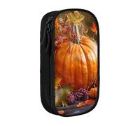 AQRJLPO Leaves Happy Thanksgiving Day Prints Pencil Case for Students Boys Girls - Large Capacity Double-Layer Office School Stationery Pouch Pencil Holder,Black