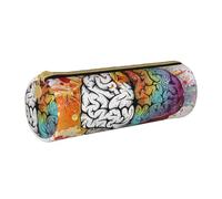 AQRJLPO Left and Right Brain Advantage Printed Round Pencil Case, Cute Leather Pencil Bag Pen Case Pouch, School Stationery Organizer Makeup Bag for Boys Girls Students