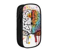 AQRJLPO Left and Right Brain Advantage Prints Pencil Case for Students Boys Girls - Large Capacity Double-Layer Office School Stationery Pouch Pencil Holder,Black