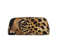 AQRJLPO Leopard Animal Print Print Leather Pencil Case with Silver Zipper, Multi-Use Cosmetic & Stationery Organizer, Waterproof Desk Storage Pouch for School, Office & Travel Gifts