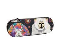 AQRJLPO Llama Alpaca Print Leather Pencil Case Organize, Multi-Use Travel Cosmetic Bag, Zipper Desk Storage Box Compact Gift for School, Office, Travel