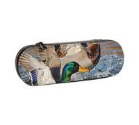 AQRJLPO Mallard Ducks Print Leather Pencil Case Organize, Multi-Use Travel Cosmetic Bag, Zipper Desk Storage Box Compact Gift for School, Office, Travel