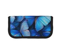 AQRJLPO Many Blue Butterfly Print Canvas Pencil Case for Boys Girls Women, Cosmetic & Stationery Organizer, Zipper Desk Storage Pouch for School, Office & Travel Gifts