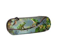 AQRJLPO Many Frogs Sing on The Branches Butterflies Print Leather Pencil Case Organize, Multi-Use Travel Cosmetic Bag, Zipper Desk Storage Box Compact Gift for School, Office, Travel