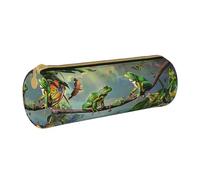 AQRJLPO Many Frogs Sing on The Branches Butterflies Printed Round Pencil Case, Cute Leather Pencil Bag Pen Case Pouch, School Stationery Organizer Makeup Bag for Boys Girls Students
