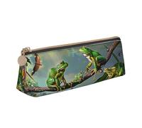 AQRJLPO Many Frogs Sing on The Branches Butterflies Printed Stationery Pencil Case, Cute Leather Pencil Bag Pen Case Pouch, School Stationery Organizer Makeup Bag for Boys Girls Students