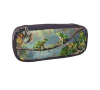 AQRJLPO Many Frogs Sing on The Branches Butterflies Prints Flip Leather Pencil Case Cute Pen Pencil Pouch Pencil Box Travel Makeup Bag Stationery Gift for Students Girls Boys Women