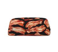 AQRJLPO Meat Food Pattern Print Leather Pencil Case with Gold Zipper, Multi-Use Cosmetic & Stationery Organizer, Waterproof Desk Storage Pouch for School, Office & Travel Gifts