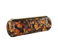 AQRJLPO Monarch Butterflies Printed Round Pencil Case, Cute Leather Pencil Bag Pen Case Pouch, School Stationery Organizer Makeup Bag for Boys Girls Students