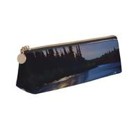 AQRJLPO Moonlit Canoe River Printed Stationery Pencil Case, Cute Leather Pencil Bag Pen Case Pouch, School Stationery Organizer Makeup Bag for Boys Girls Students