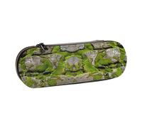 AQRJLPO Moss Stone Pavement Print Leather Pencil Case Organize, Multi-Use Travel Cosmetic Bag, Zipper Desk Storage Box Compact Gift for School, Office, Travel
