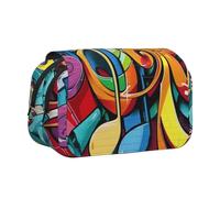 AQRJLPO Music Graffiti Style Print Pencil Case Double - Layer Flip Pencil Pouch Pen Organizer Makeup Bag for School, Travel and Work