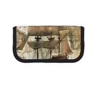 AQRJLPO Nautical Sailing Pirate Theme Print Canvas Pencil Case for Boys Girls Women, Cosmetic & Stationery Organizer, Zipper Desk Storage Pouch for School, Office & Travel Gifts