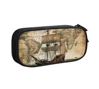 AQRJLPO Nautical Sailing Pirate Theme Prints Pencil Case for Boys Girls Large Capacity Office School Students Stationery Pouch Pencil Holder with 2 Compartments,Black