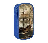 AQRJLPO Nautical Sailing Pirate Theme Prints Pencil Case for Students Boys Girls - Large Capacity Double-Layer Office School Stationery Pouch Pencil Holder,Blue