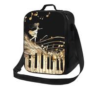 AQRJLPO Novel Music Note Printed Portable Lunch Tote Bag, Large Capacity Insulated Neoprene Lunch Bags for Work/School/Picnic/Travel