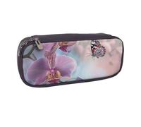 AQRJLPO Orchid Flower Butterfly Soft Fresh Spring Prints Flip Leather Pencil Case Cute Pen Pencil Pouch Pencil Box Travel Makeup Bag Stationery Gift for Students Girls Boys Women