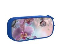 AQRJLPO Orchid Flower Butterfly Soft Fresh Spring Prints Pencil Case for Boys Girls Large Capacity Office School Students Stationery Pouch Pencil Holder with 2 Compartments,Blue