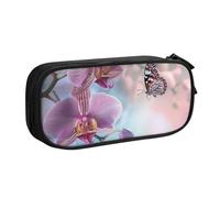 AQRJLPO Orchid Flower Butterfly Soft Fresh Spring Prints Pencil Case for Boys Girls Large Capacity Office School Students Stationery Pouch Pencil Holder with 2 Compartments,Black