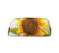 AQRJLPO Outdoor Bloom Sunflower Print Leather Pencil Case with Gold Zipper, Multi-Use Cosmetic & Stationery Organizer, Waterproof Desk Storage Pouch for School, Office & Travel Gifts