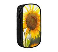 AQRJLPO Outdoor Bloom Sunflower Prints Pencil Case for Students Boys Girls - Large Capacity Double-Layer Office School Stationery Pouch Pencil Holder,Black