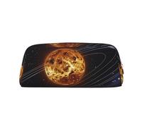 AQRJLPO Outer Space Galaxy Solar System Print Leather Pencil Case with Gold Zipper, Multi-Use Cosmetic & Stationery Organizer, Waterproof Desk Storage Pouch for School, Office & Travel Gifts