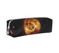 AQRJLPO Outer Space Galaxy Solar System Printed Leather Simple Pencil Case, Cute Pencil Bag Pen Case Pouch, School Stationery Organizer Makeup Bag for Boys Girls Students