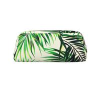 AQRJLPO Palm Tree Green Leaves Print Leather Pencil Case with Gold Zipper, Multi-Use Cosmetic & Stationery Organizer, Waterproof Desk Storage Pouch for School, Office & Travel Gifts