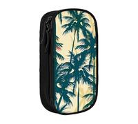 AQRJLPO Palm Tree Pattern Prints Pencil Case for Students Boys Girls - Large Capacity Double-Layer Office School Stationery Pouch Pencil Holder,Black