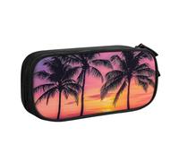 AQRJLPO Palm Trees Silhouette at Sunset Prints Pencil Case for Boys Girls Large Capacity Office School Students Stationery Pouch Pencil Holder with 2 Compartments,Black