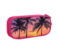 AQRJLPO Palm Trees Silhouette at Sunset Prints Pencil Case for Boys Girls Large Capacity Office School Students Stationery Pouch Pencil Holder with 2 Compartments,Pink